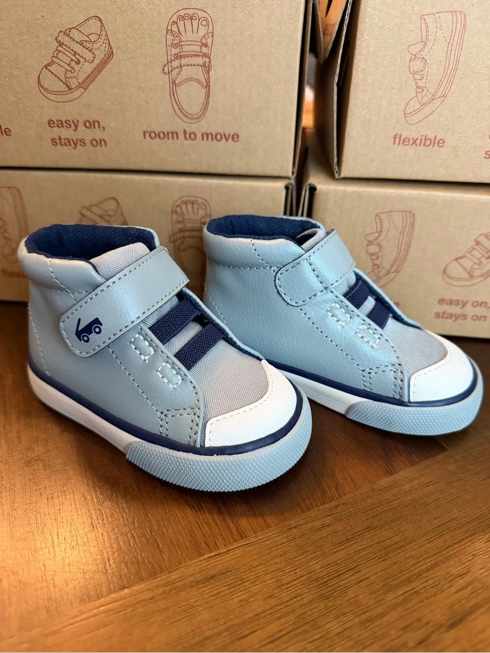 See Kai Run Light Blue and Navy High-Top Sneakers for Kids